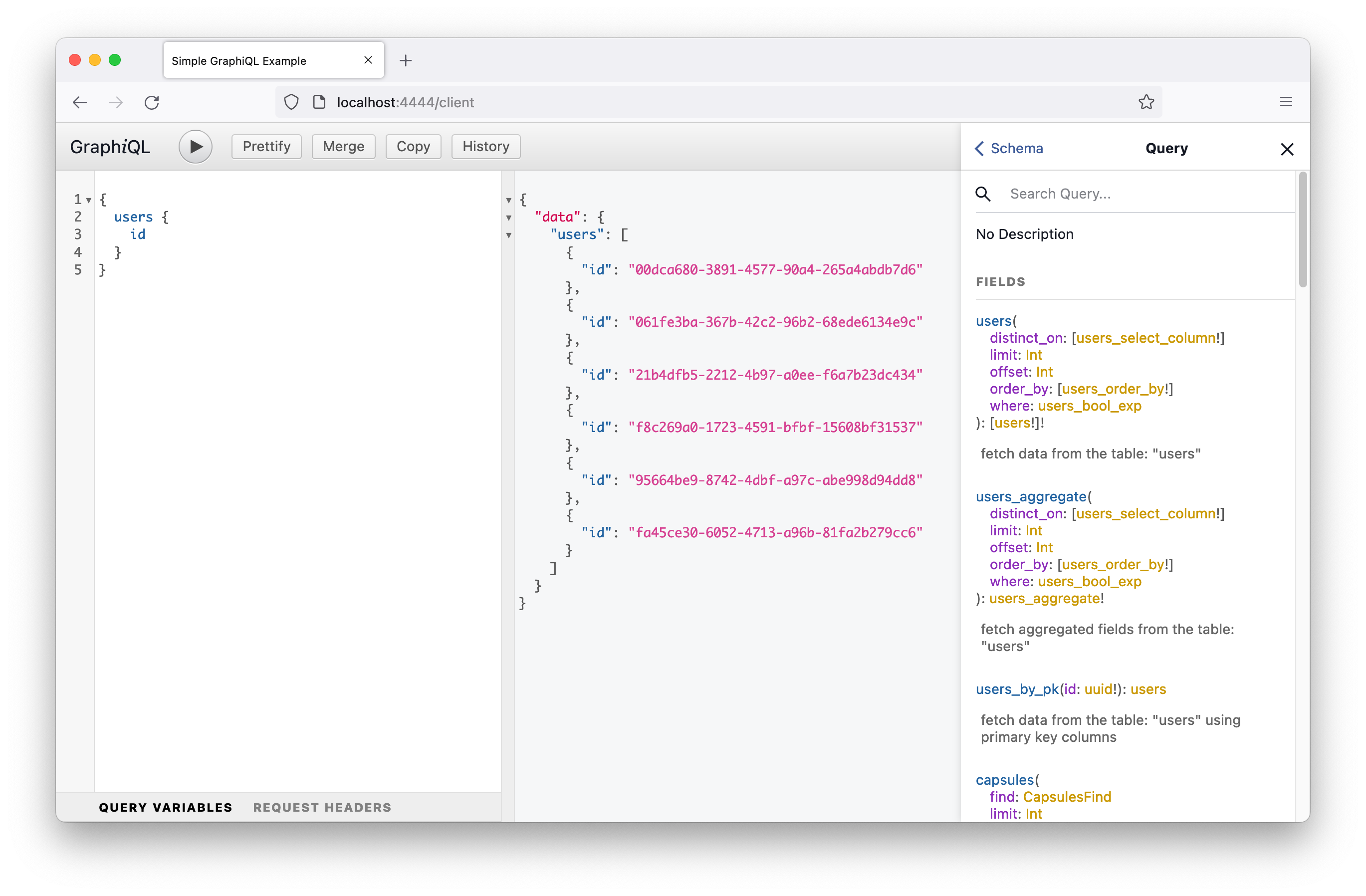 Screenshot of GraphiQL IDE